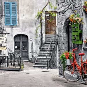 Charming Alley With Red Bicycle