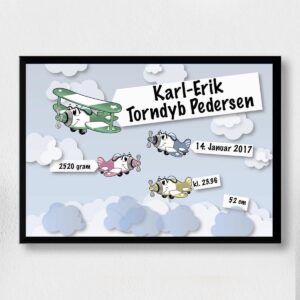 Fødselsplakat - Multifarvet Flyver A3