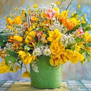 Spring Flowers In Green Vase