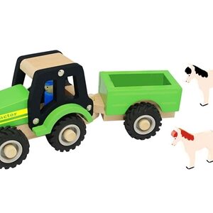 Traktor I Træ Med Anhænger Og Dyr Fra Magni