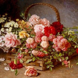 A Basket Of Roses And Carnations