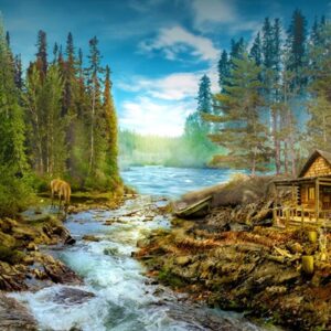 A Log Cabin By The Rapids