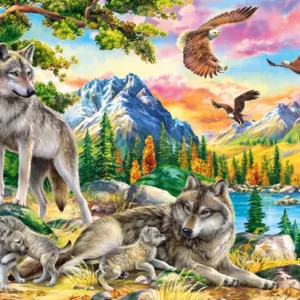 Wolf Family And Eagles