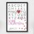 Fødselsplakat – Alfabet Hjerte Pink A3